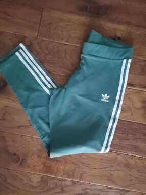 Adidas Women's Leggings 3 Stripe Detail Green Leggings Size L